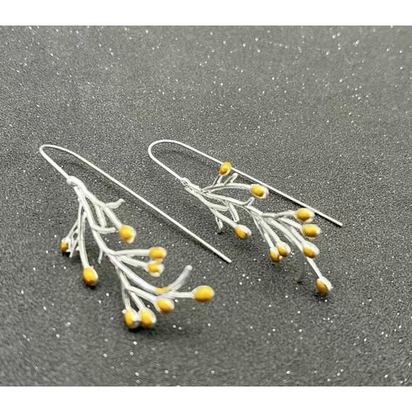 Dainty Minimalist Silver & Gold Twig Dangle Earrings - Picture 5 of 5
